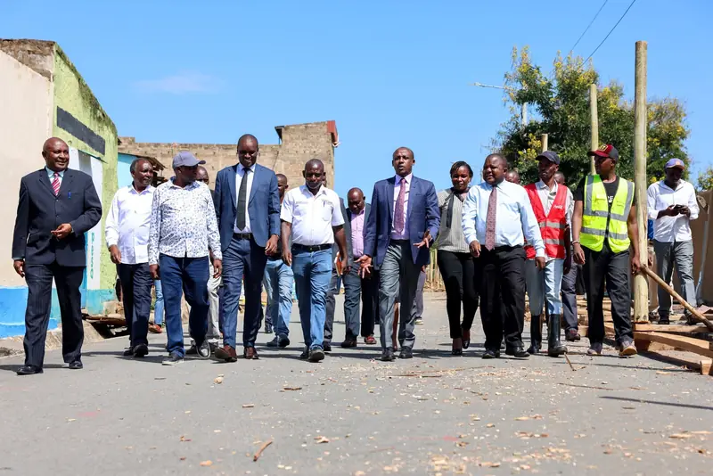 Governor Mutula Kilonzo Jr. and county representatives visiting the Wote market project site.