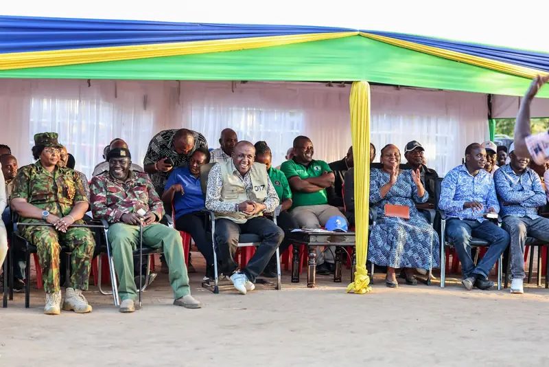 Mutula Kilonzo Jr. seated with local leaders and residents during his Mbitini Ward visit.